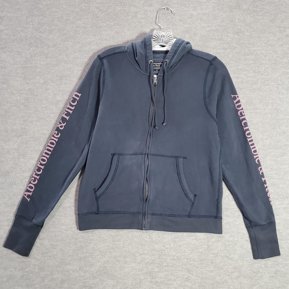 Abercrombie Fitch Women Sweater Small Blue Full Zip Hoodie‎ Graphic
